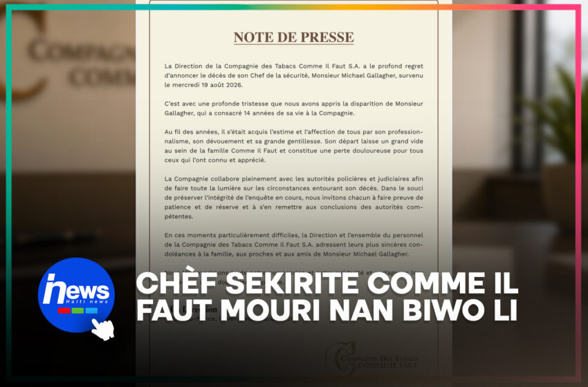  Chèf sekirite Comme il faut a asasinen nan biwo li